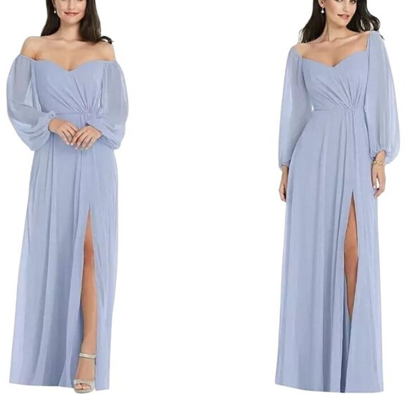 NEW Dessy Collection Off-the-Shoulder Puff Sleeve Maxi Dress Cameo Pink Size 20 - Picture 14 of 14